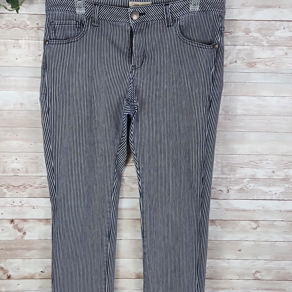 CAbi, women's blue/white stripe jeans, back pockets, great condition, Sz… - Picture 2 of 14